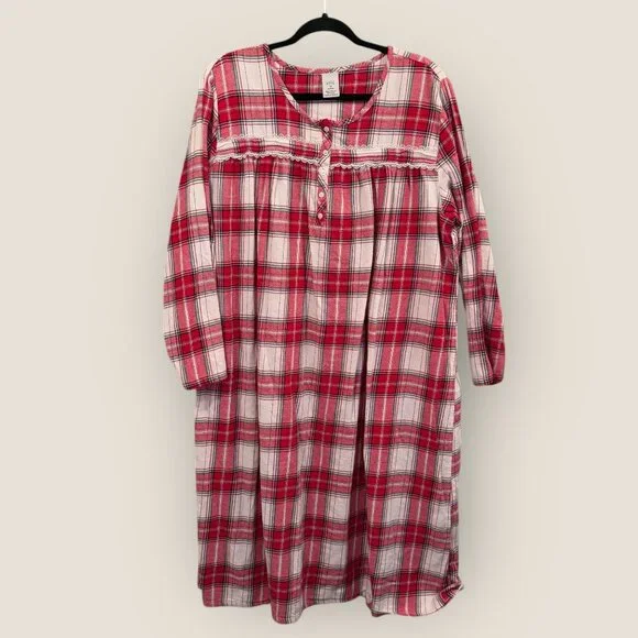 Croft & Barrow Womens Red & White Plaid Flannel Cotton Nightgown Plus Size 2X - Picture 1 of 3